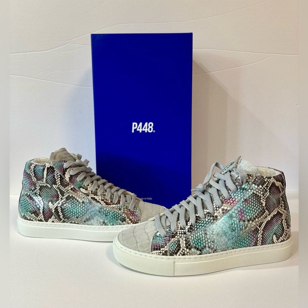 P448 Star Embossed Low Hiding Heel High Top Sneaker Size 37